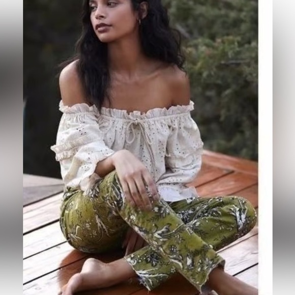Anthropologie Seen Worn Kept Flora Eyelet Lace Off Shoulder Cream Blouse - Picture 3 of 12